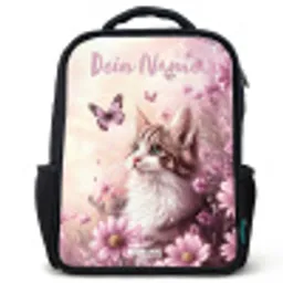 Kitten - Vlinders - Paars - Bloemen Rugzak - Zwart middel -3d