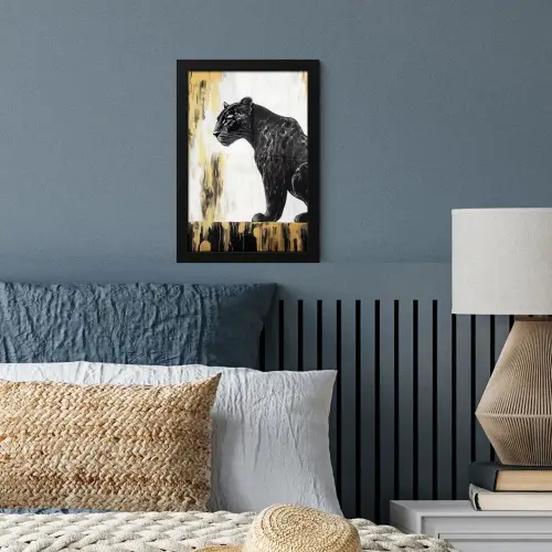 Panter - Zwart - Abstract - Goud fotolijst zwart zonder passe partout klein -sfeer3