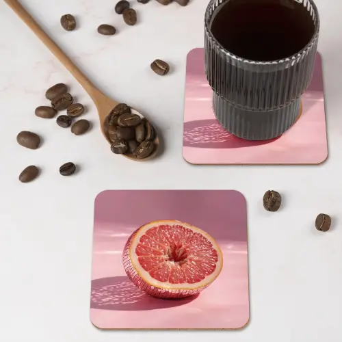 Grapefruit - Roze - Disco - Shiny onderzetter kurk middel -sfeer2