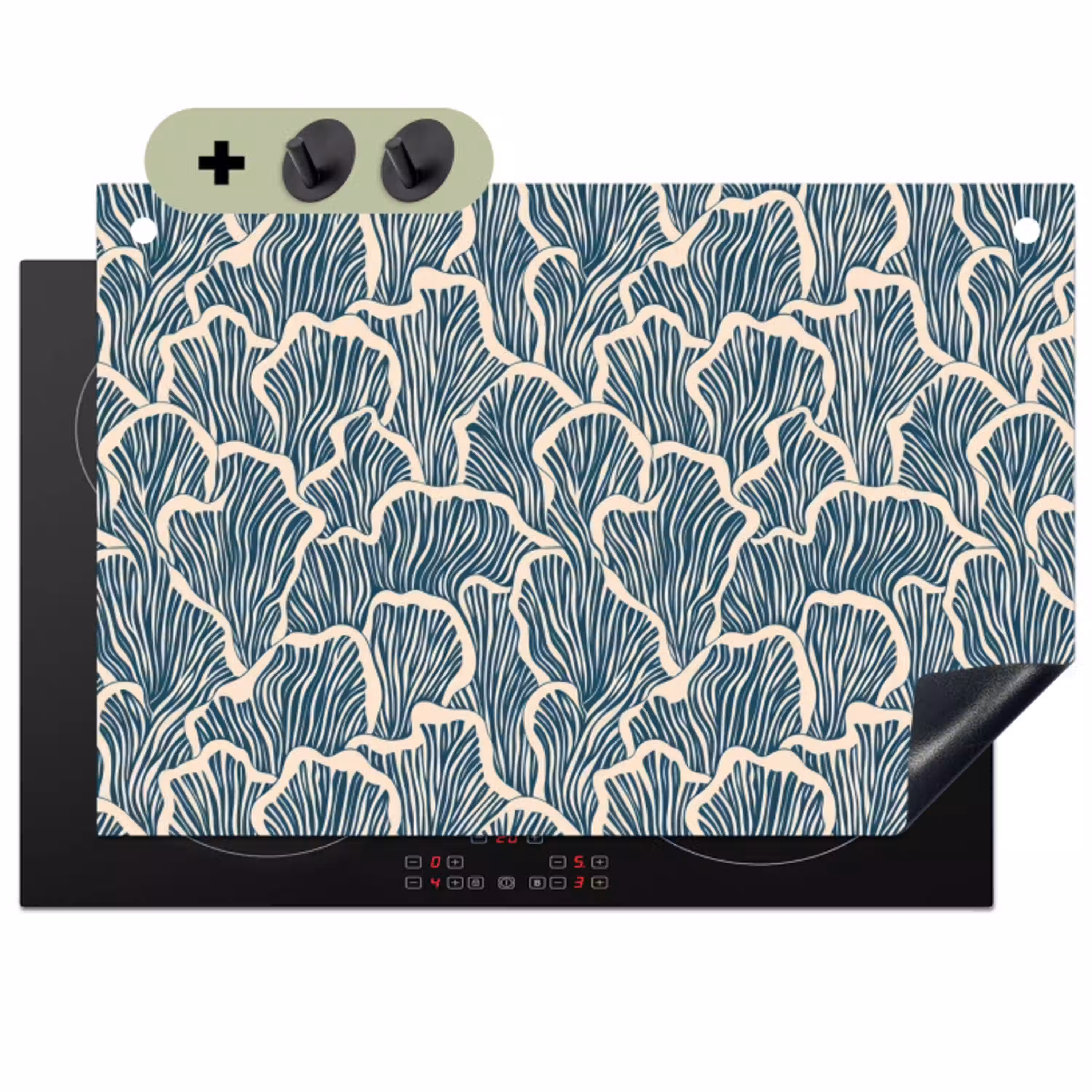Organisch - Blauw - Crème - Schelpen Inductie beschemer met haakjes klein 777 -3d