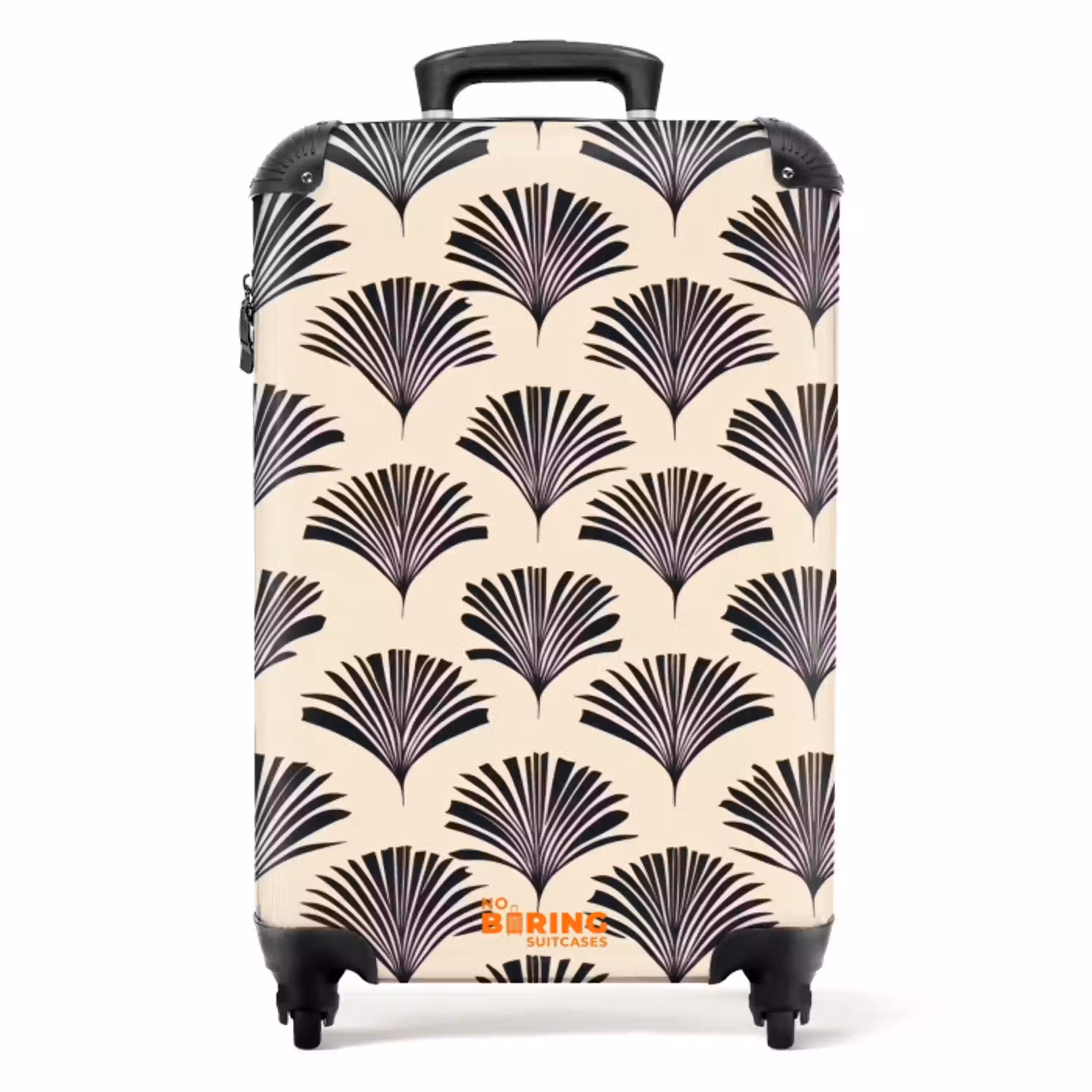 Waaiers - Botanisch - Zwart - Beige NBS - Handbagage koffer - Volwassenen Unisex middel -productfoto_recht