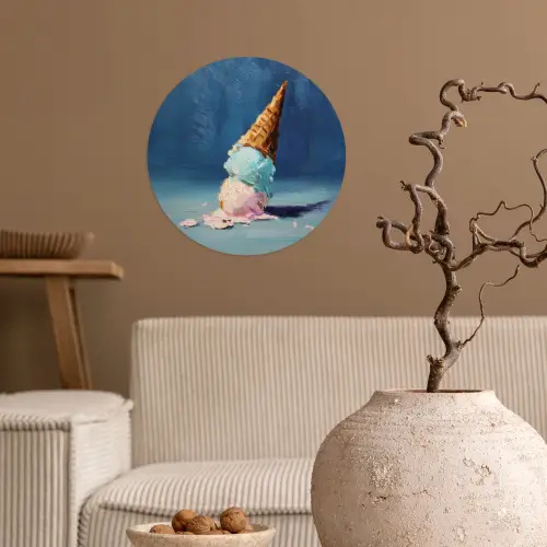 Ijshoorn - Bolletjes - Smelt - Roze Wandcirkel behangsticker klein -sfeer1