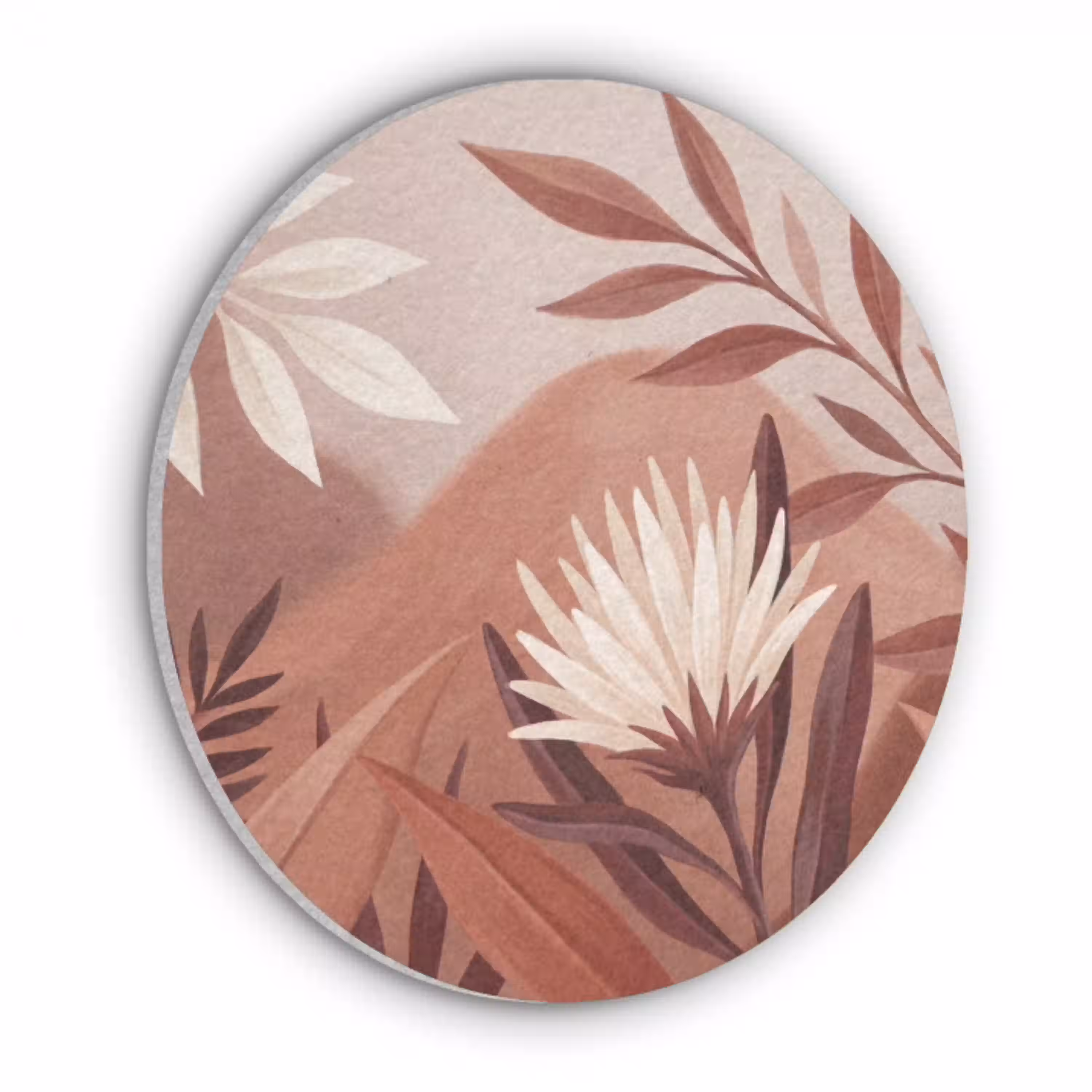 Planten - Bladeren - Botanisch - Modern - Bruin Akoestische PET Vilt - Rond klein -3d