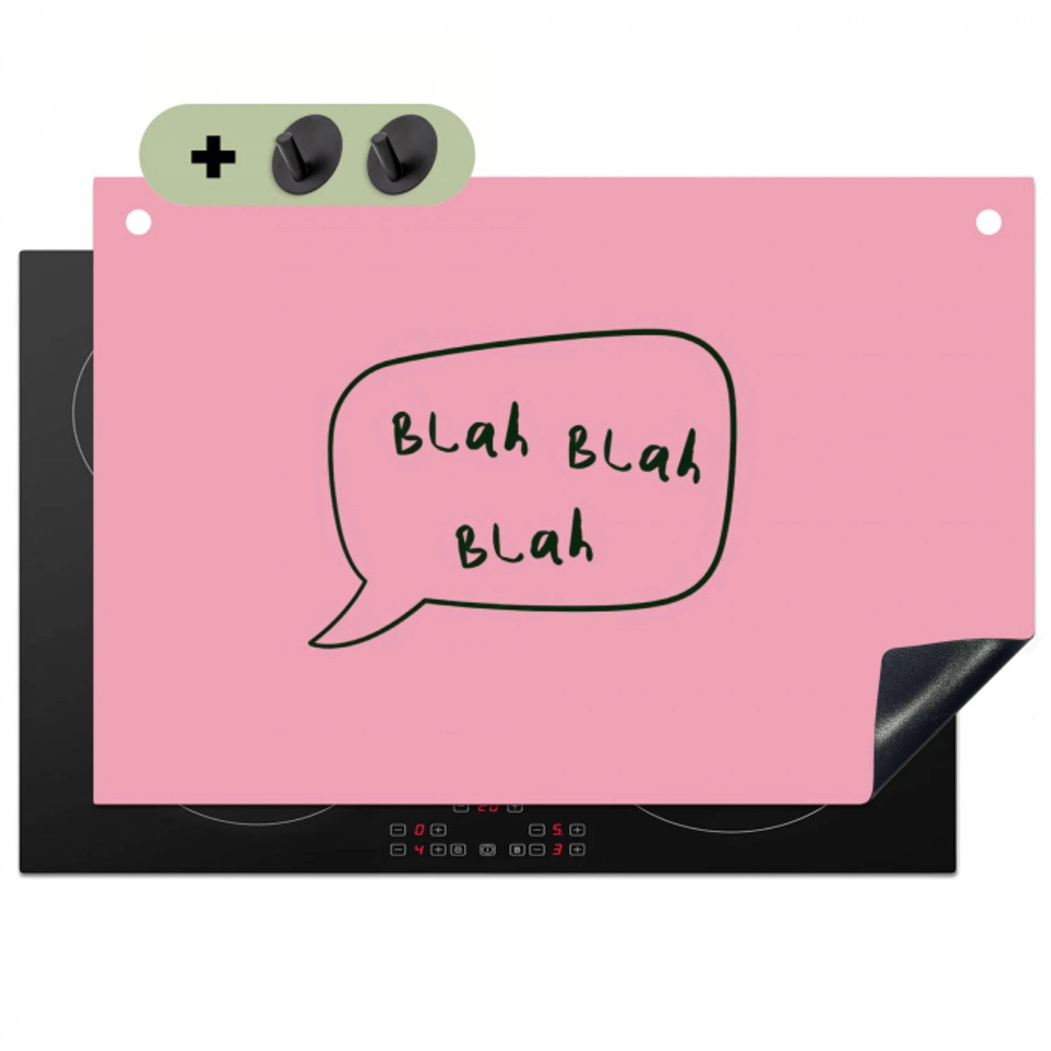 Tekstwolkje - BLAH BLAH BLAH - Roze Inductie beschemer met haakjes klein -3d
