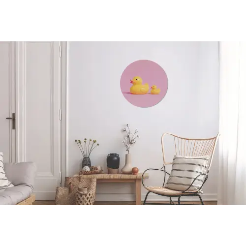 Eendjes - Vrolijk - Roze Wandcirkel aluminium klein -woonkamer