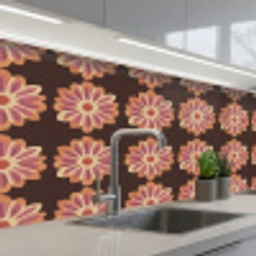 Bloemen - Patroon - Bruin keuken achterwand 2 middel 871 -3d_schuin