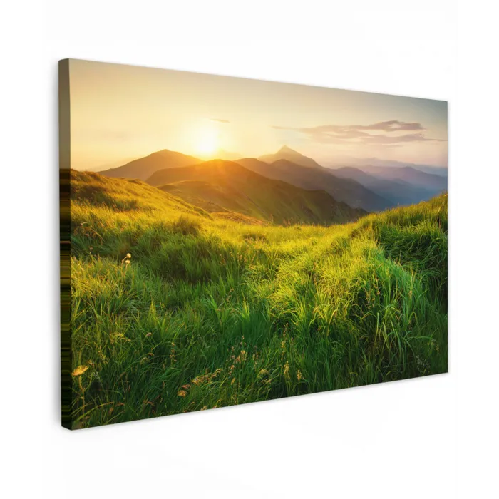 Gras - Heuvels - Zon - Natuur - Landschap canvas 2cm klein -z3d