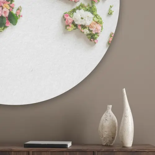 Wereldkaart - Bloemen - Subtiel Akoestische PET Vilt - Rond klein -sfeer5_closeup