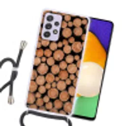 Houtblokken - Textuur - Patroon - Bruin - Rustiek Hoesje Samsung Galaxy A52 5G met koord klein -sfeer1