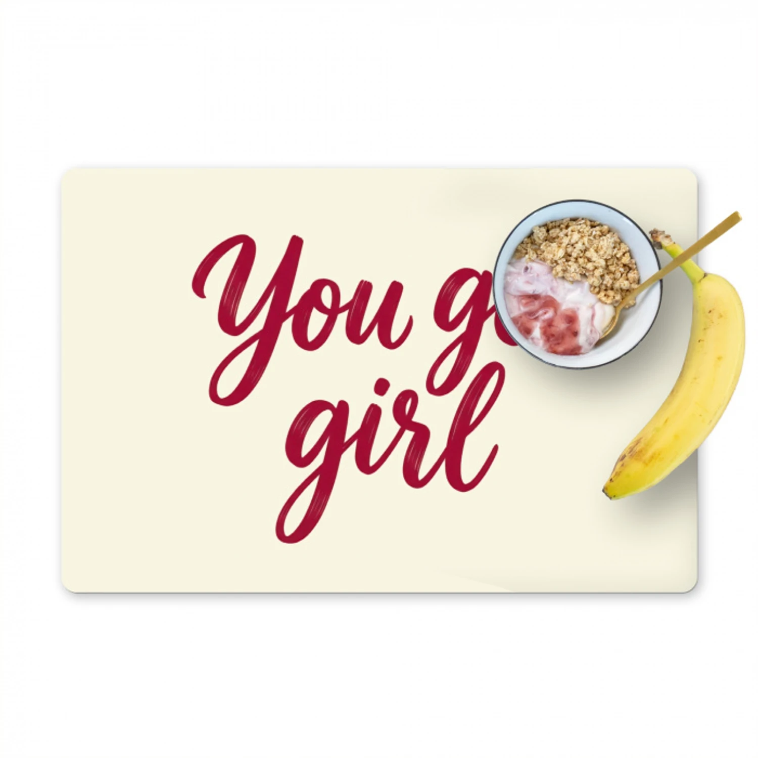 you go girl - Rood - Wit Placemat vinyl groot -zzzproduct_Kitchenyeah-website