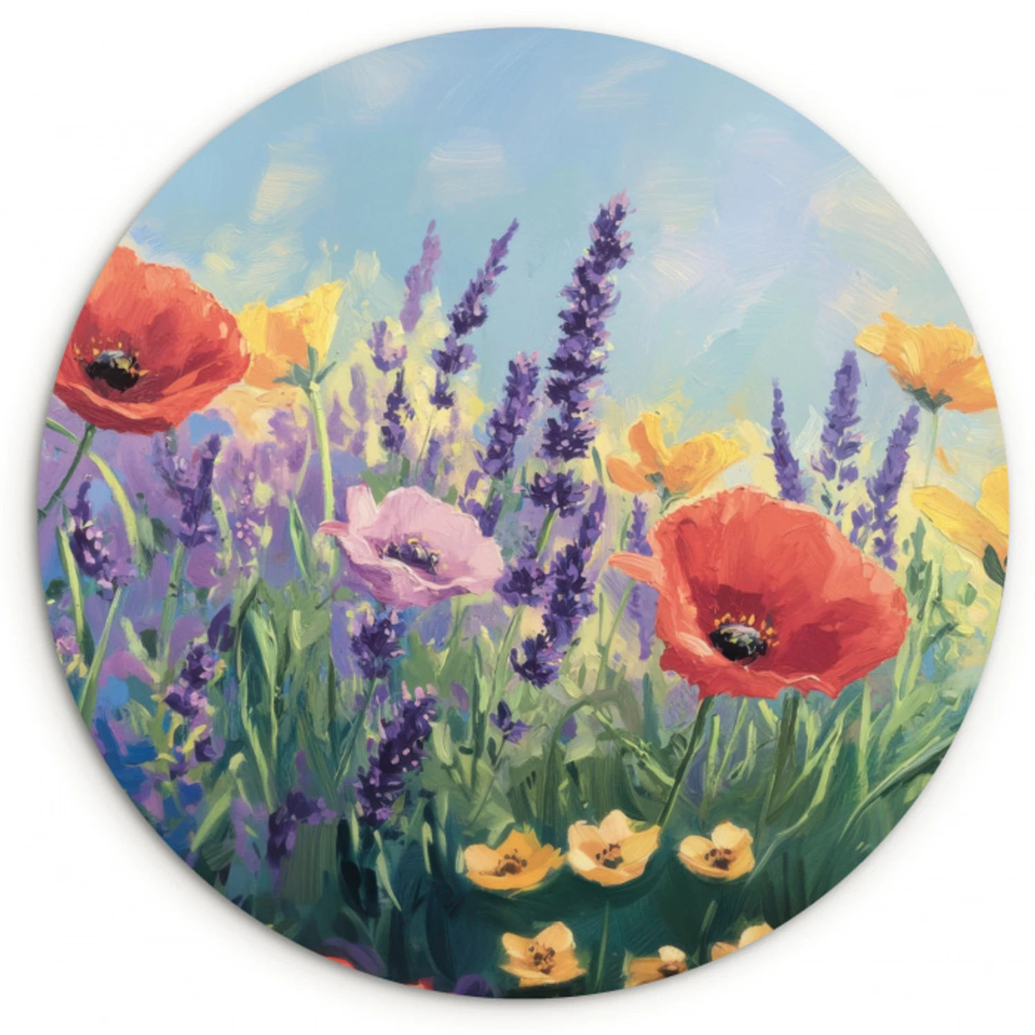 Weide - Bloemen - Kleurrijk Wandcirkel kunststof plaat 5mm dik klein -3d