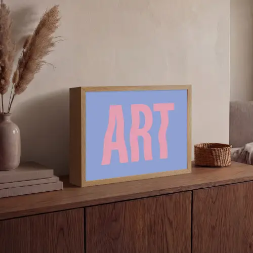 Art - Roze - Blauw Light Box met batterij (Wandlamp) middel -sfeer2