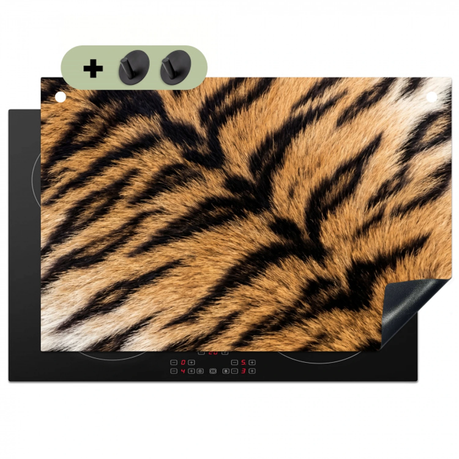 Realistisch - Tijgervacht - Zwart Inductie beschemer met haakjes klein -3d