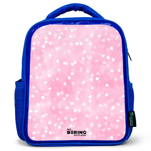 Roze glitter hartjes Kinderrugzak - Blauw middel -3d