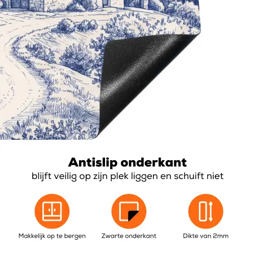 Rustiek - Landgoed - Blauw Inductie beschermer vinyl 3mm klein -zzzzzzz-td-onderkant