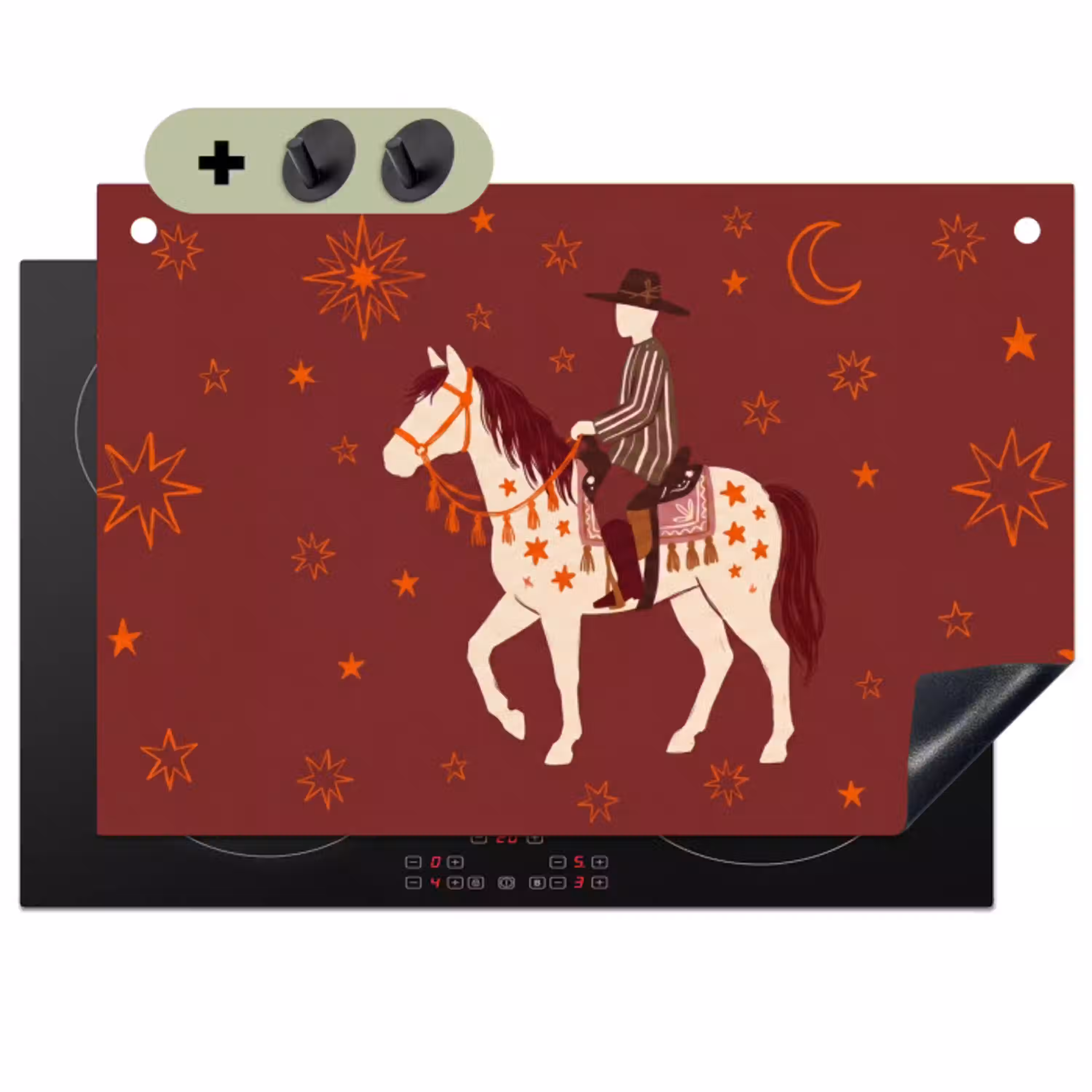 Paard - Ruiter - Sterren - Nacht - Illustratie Inductie beschemer met haakjes klein -3d