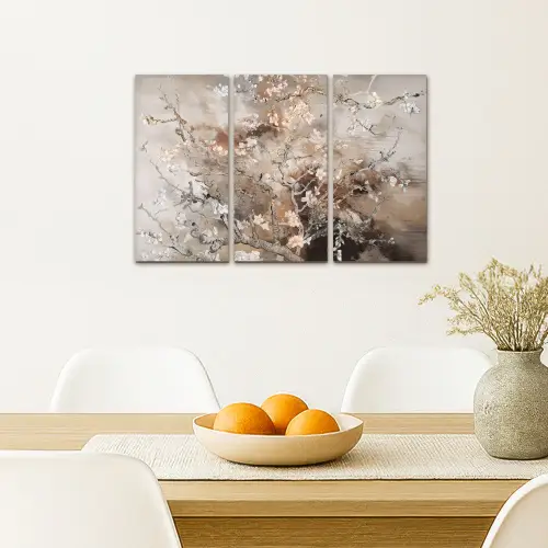 Amandelbloesem - Abstract - Beige Canvas - Meerluiken 3 luik klein -sfeer4