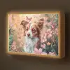Hond - Bloemen - Roze Light Box met batterij (Wandlamp kind) middel -z3d_website