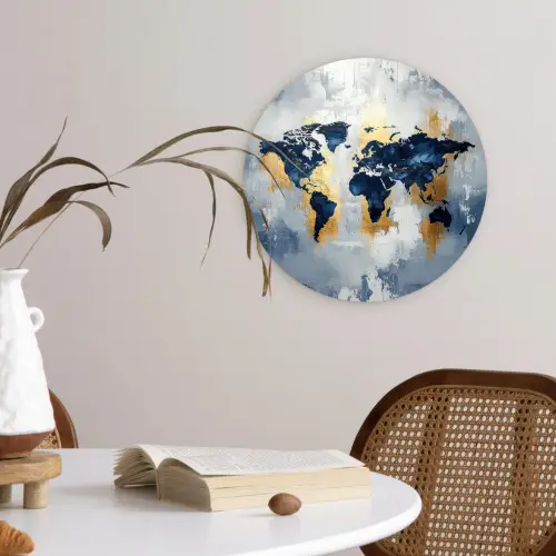 Wereldkaart - Blauw - Abstract Wandcirkel plexiglas klein -sfeer4
