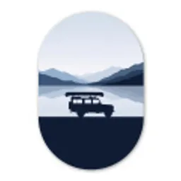 Auto - Meer - Bergen - Blauw Wandcirkel Ovaal Forex klein -3d