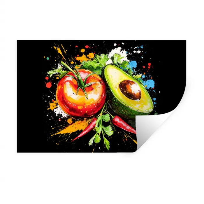 Tomaat - Avocado - Peper - Graffiti - Verf - Modern Muursticker klein -3d
