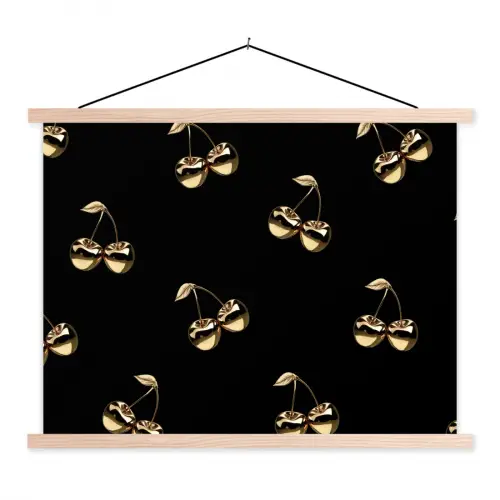 Patroon - Kersen - Goud - Chrome textielposter latten blank klein -3d