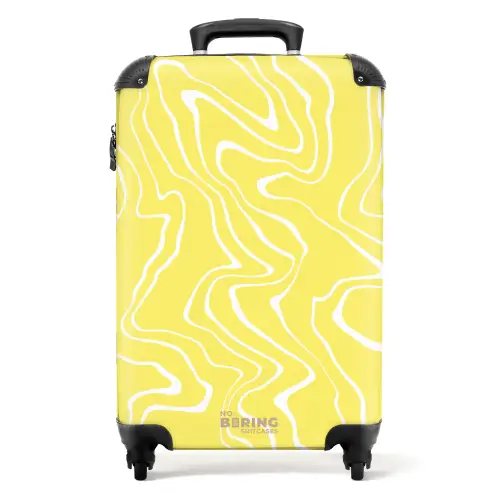 Gele achtergrond met abstracte witte lijnen NBS - Handbagage koffer - Kinderen Unisex middel -productfoto_recht