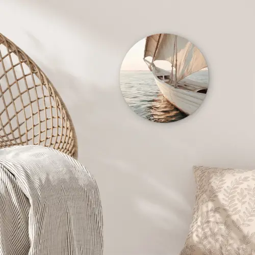 Zeilboot - Zee - Beige - Zon Wandcirkel plexiglas klein -sfeer5
