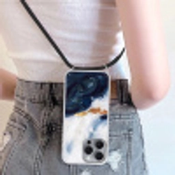 Abstract - Acryl - Blauw - Goud - Elegant Hoesje iPhone 16 Pro Max met koord klein -sfeer5