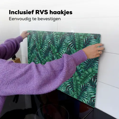 Palmbladeren - Blauw - Tint - Zwart Inductie beschemer met haakjes klein 777 -ky-ophangen-nl