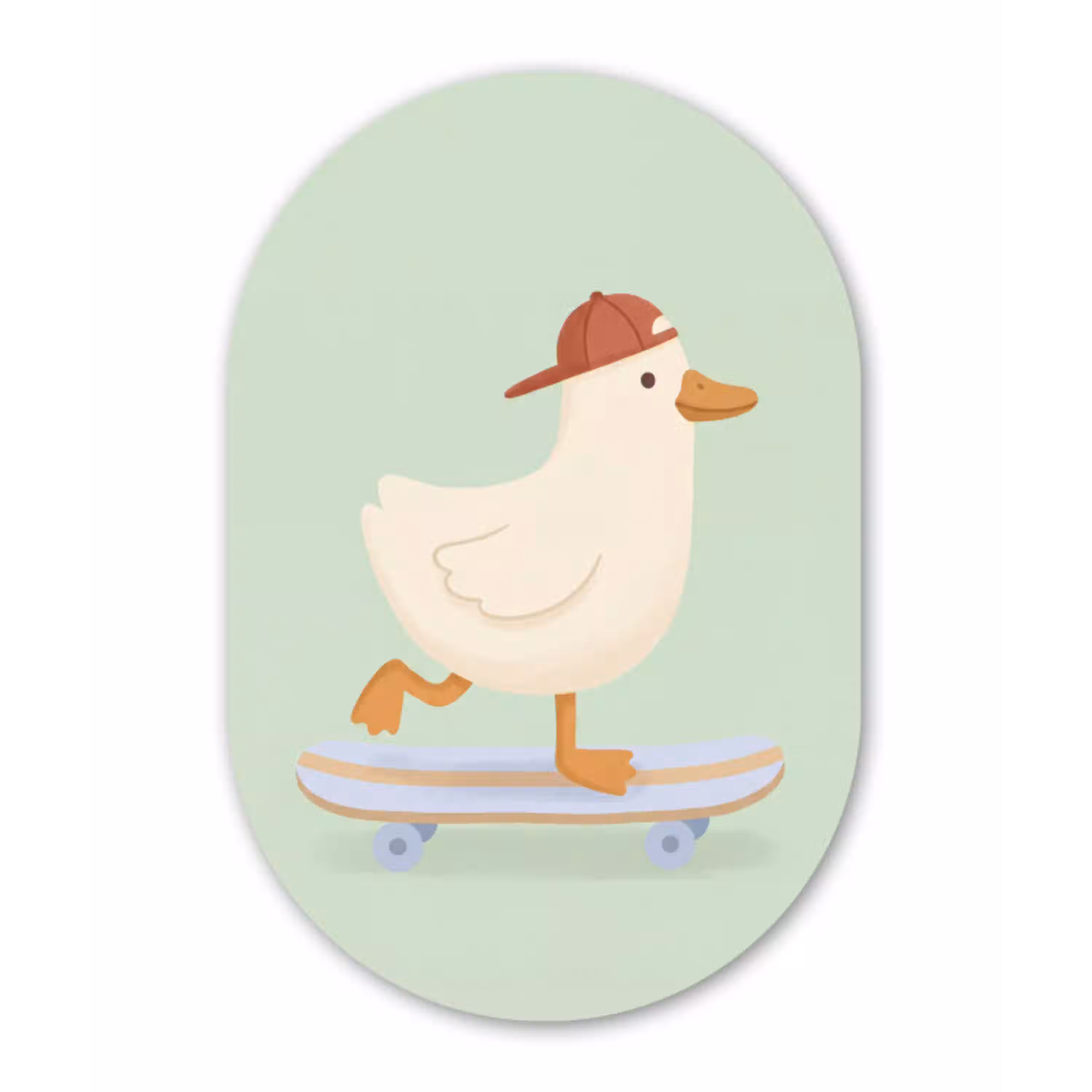 Vogel - Skateboard - Dieren - Cartoon - Speels Wandcirkel Ovaal Forex klein -3d