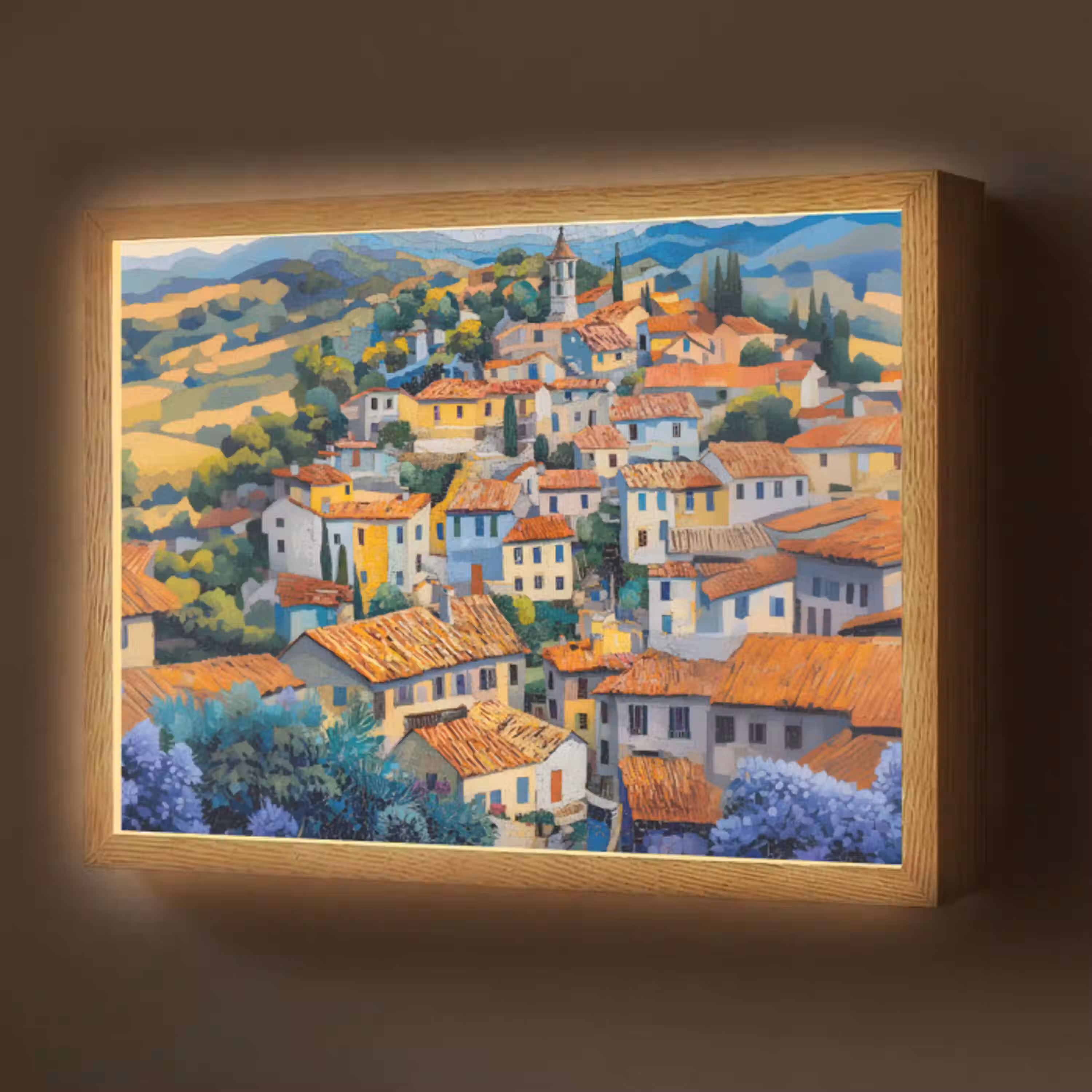 Dorp - Heuvels - Landschap - Bomen Light Box met batterij (Wandlamp) middel -z3d_website