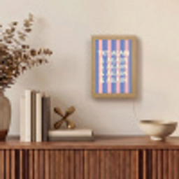 Try again - Strepen - Roze - Verticaal - Blauw Light Box met kabel (Tafellamp) klein -sfeer2