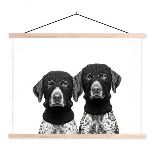 Honden - Bivakmuts - Zwart - wit textielposter latten blank klein -3d