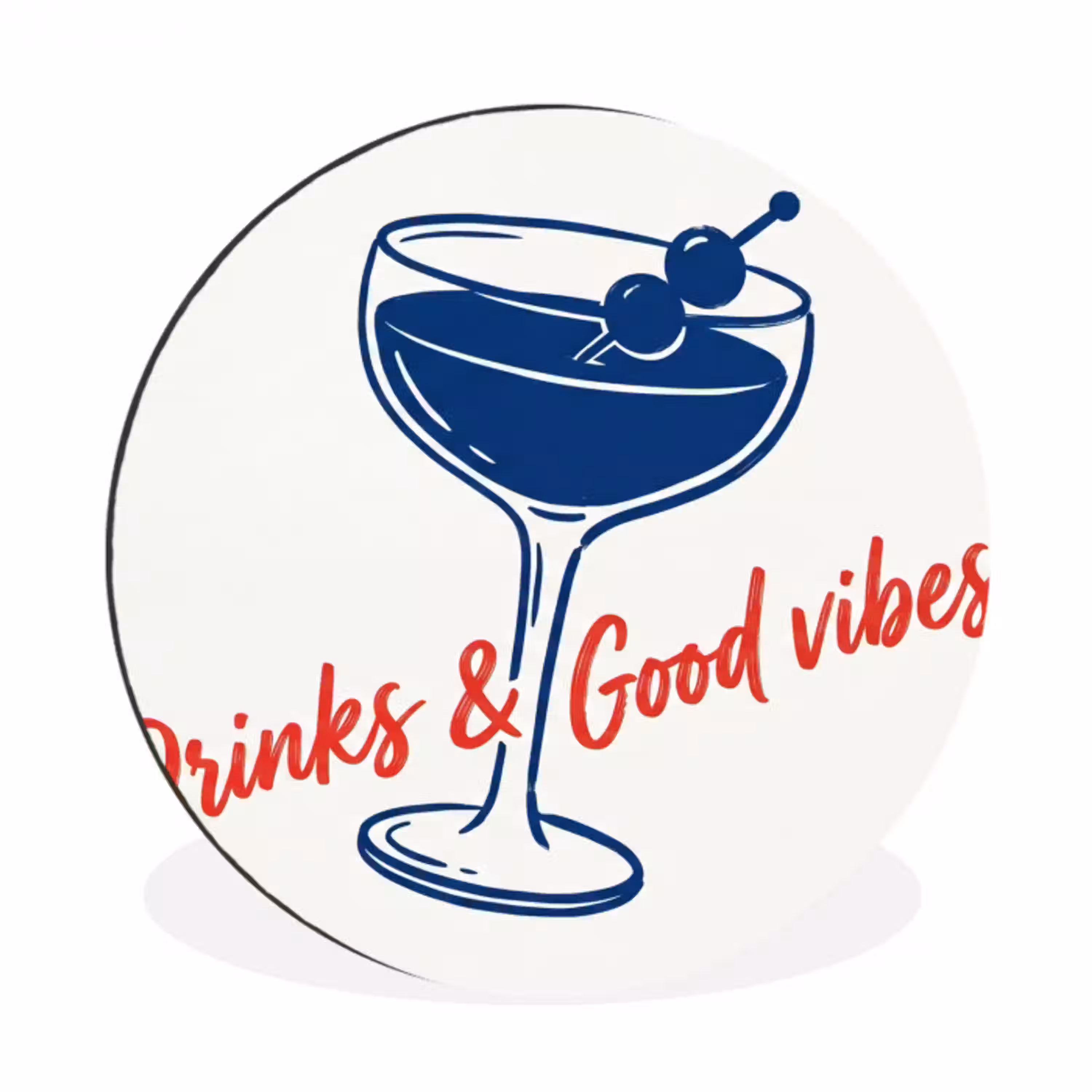 Cocktail - Glas - Illustratie - Blauw - Wit Wandcirkel aluminium klein -3d