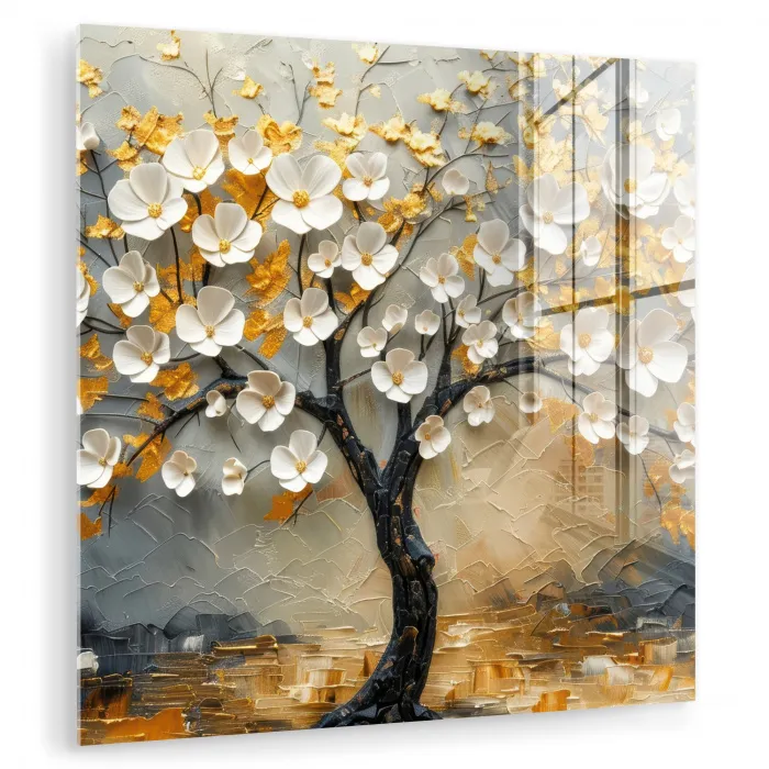 Boom - Bloemen - Goud - Beige plexiglas 5mm klein -zzzproduct_nieuw