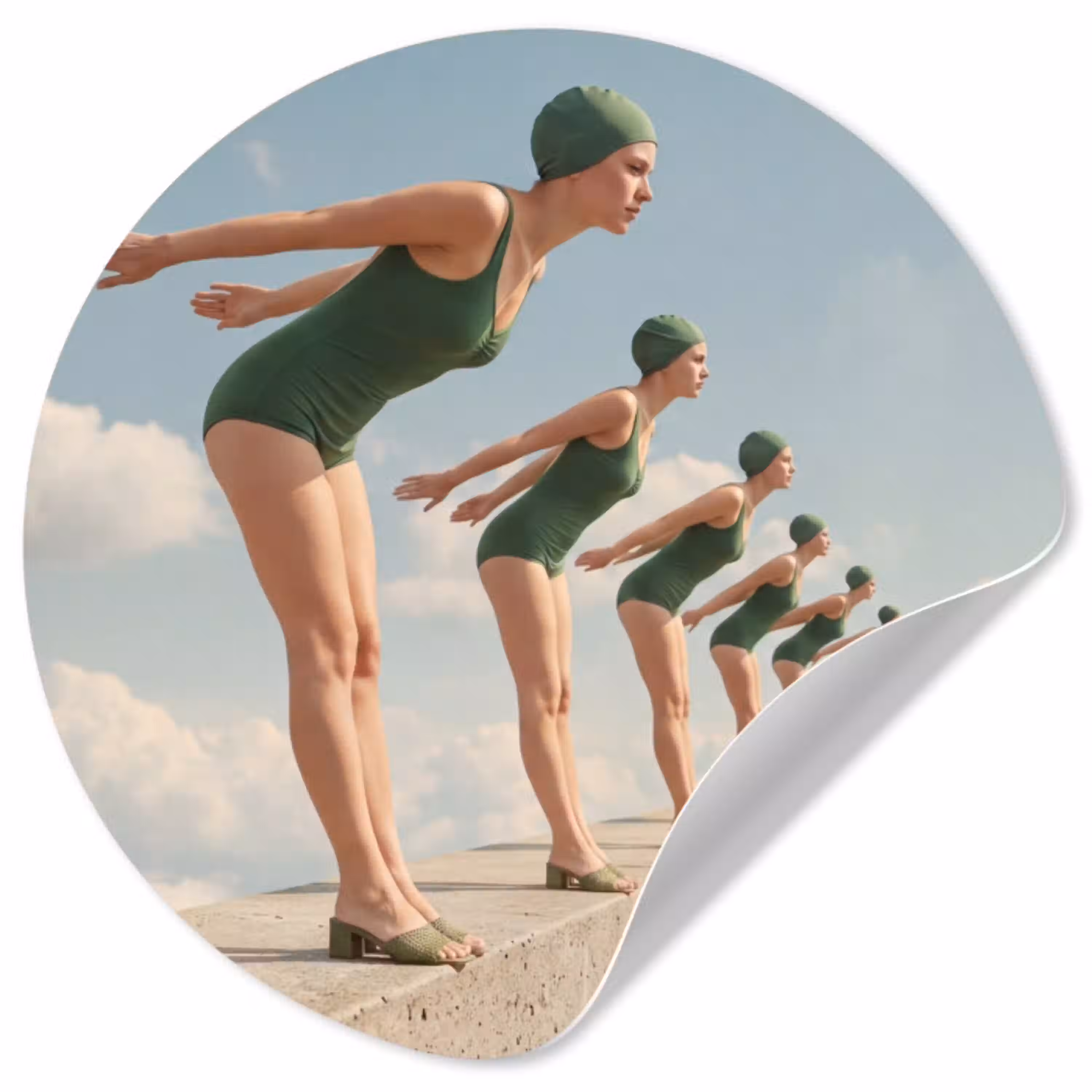 Vrouwen - Duikhouding - Wolken Wandcirkel behangsticker klein -3d