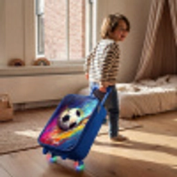 Neon - Voetbal - Kleurrijk Kinderkoffer - Blauw klein -sfeer1