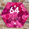 Roze rozen - Modern Naambord Hexagon klein -sfeer2