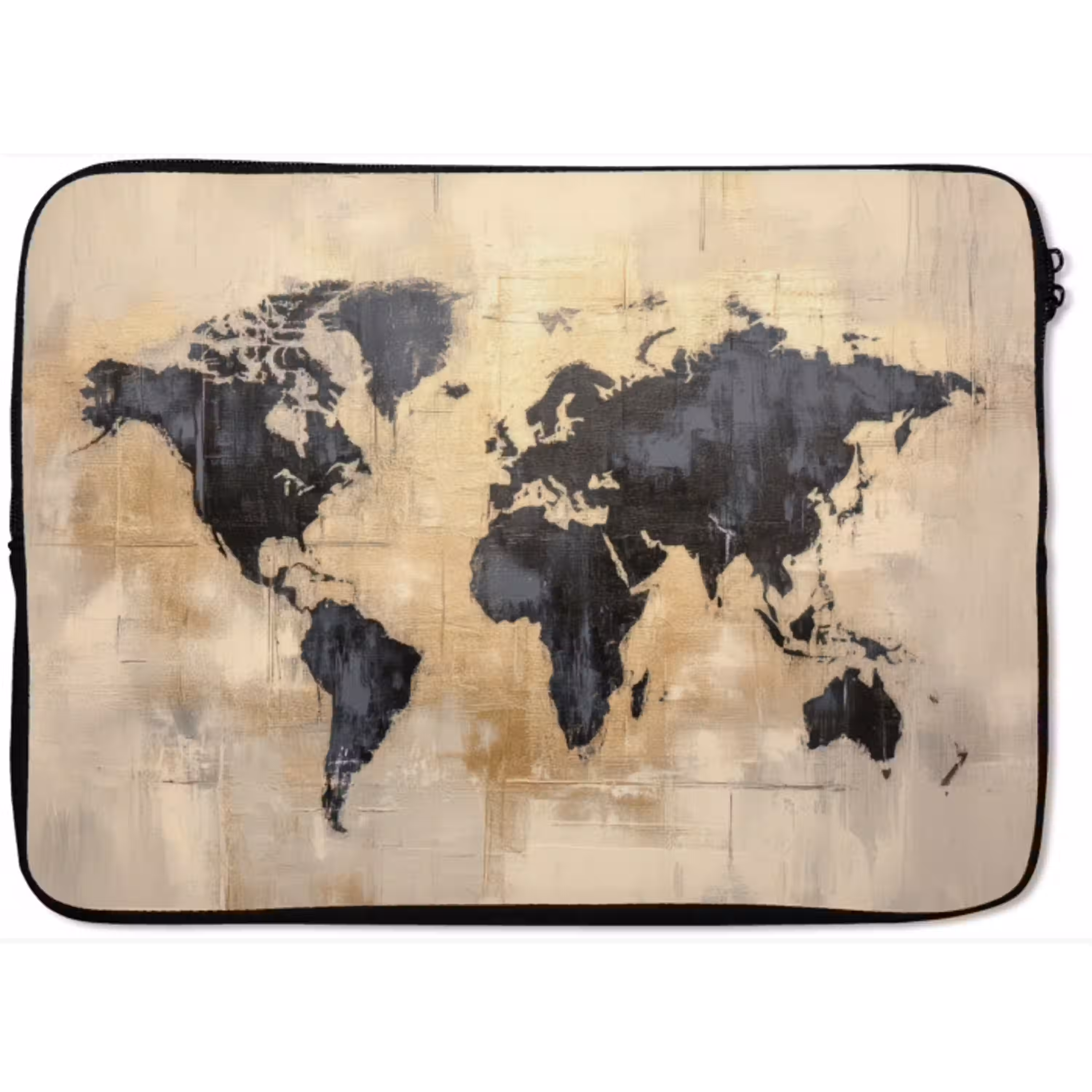 Wereldkaart - Goud - Zwart - Abstract laptophoes neopreen klein -zkaufland3dotto