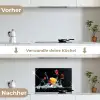 Water - Fruit - Sinaasappel - Aardbei - Kers - Zwart keuken achterwand spatscherm klein -voor_na_DE