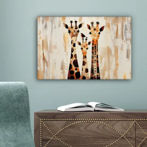 Giraffen - Cartoon - Crème canvas 2cm klein -sfeer4