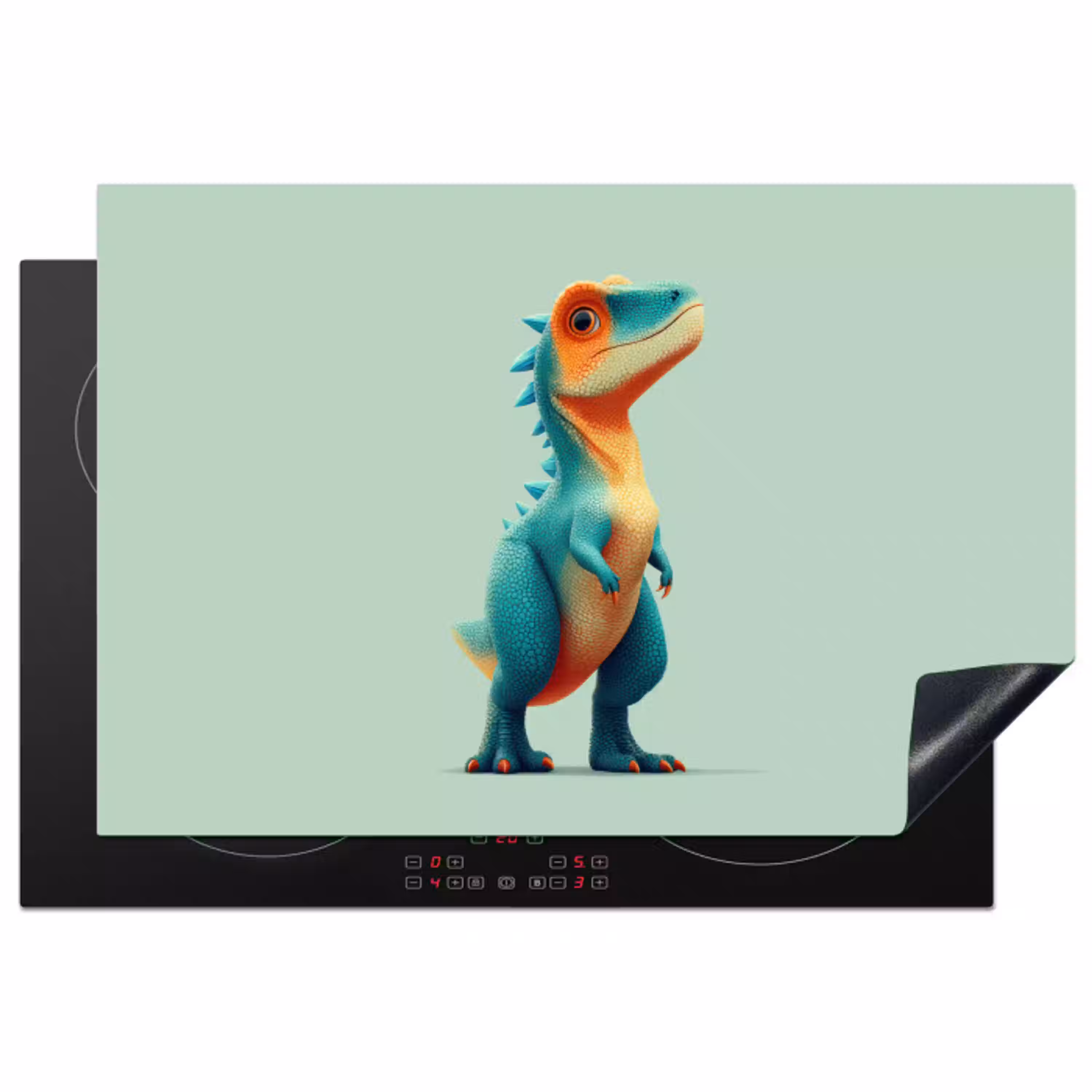 Cartoon - Dino - Oranje - Stekels Inductie beschermer vinyl 3mm klein -3d