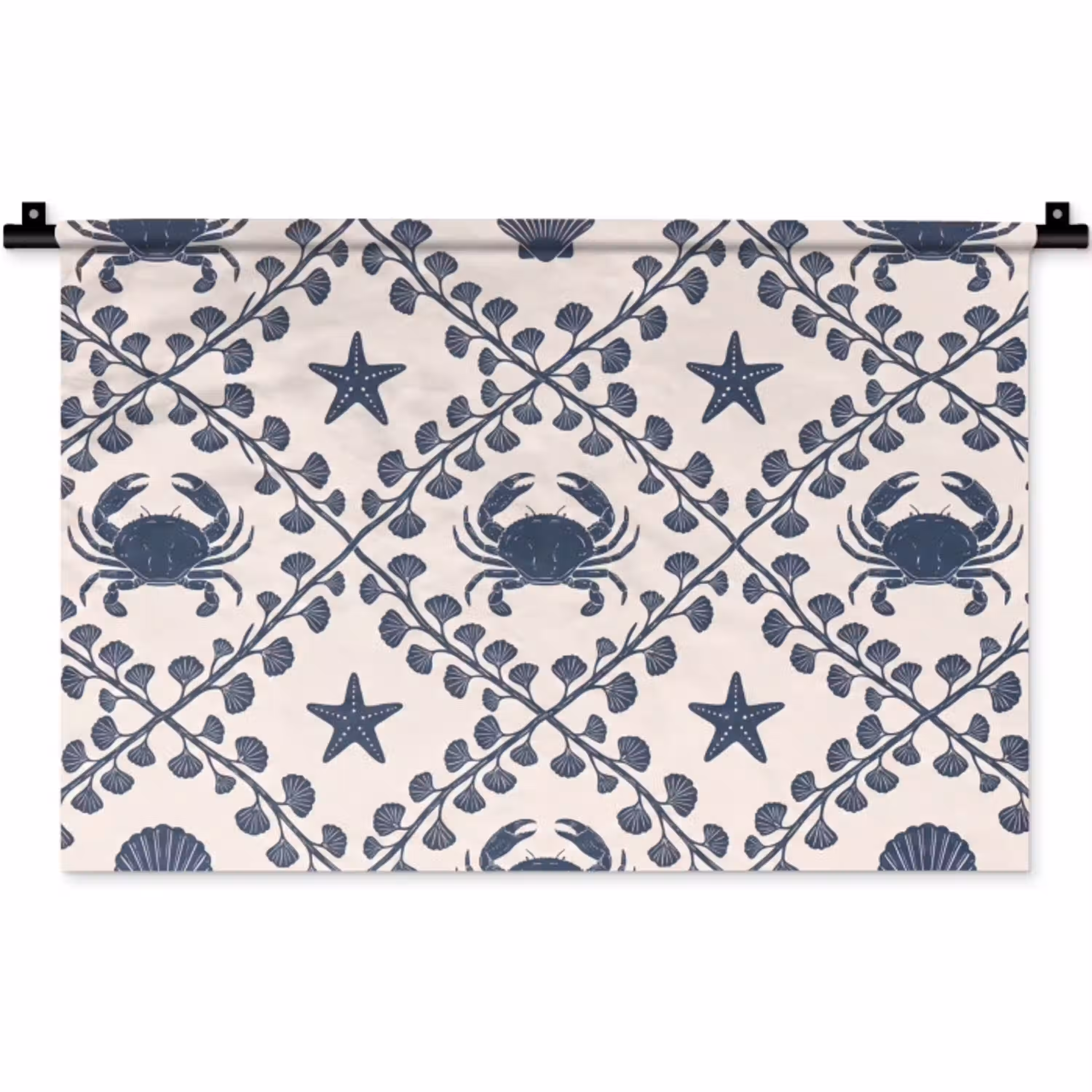Zee - Krab - Zeester - Patroon - Blauw Wandkleed katoen klein -zz3d