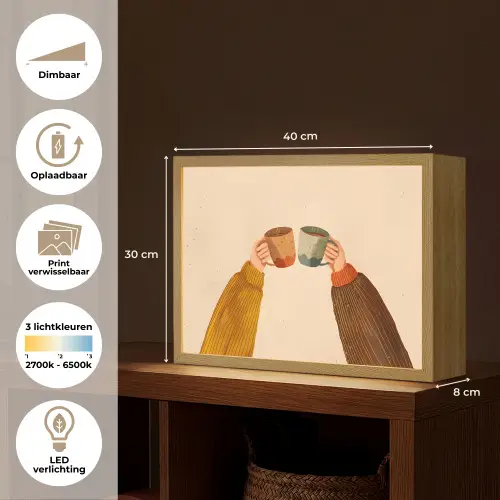 Illustratie - Mokken - Proosten - Bruin Light Box met batterij (Wandlamp) middel -USP_websiteoverzichtNL