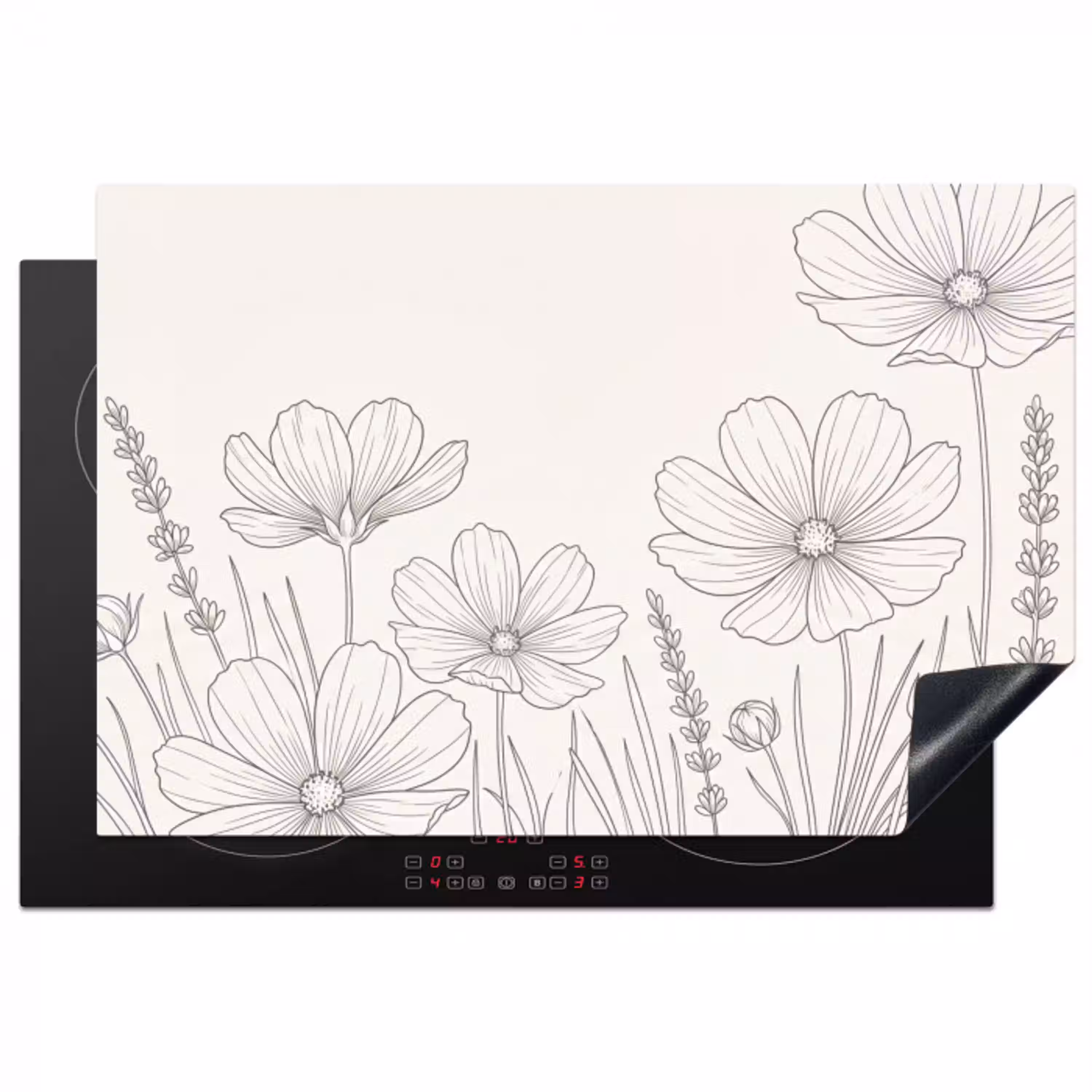 Minimalistisch - Modern - Bloemen - Beige Inductie beschermer vinyl 3mm klein -3d