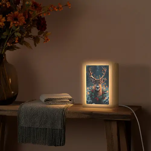 Hert - Kerst - Winter - Sneeuw - Kerstkrans Light Box met kabel (Tafellamp) klein -sfeer4