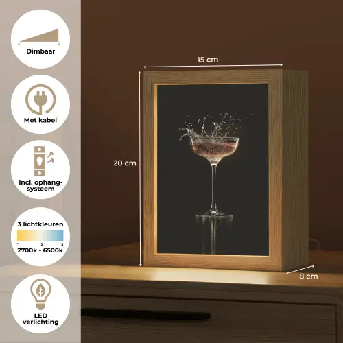 Cocktail - Zwart - Spetters - Glas Light Box met kabel (Tafellamp) klein -USP_NL