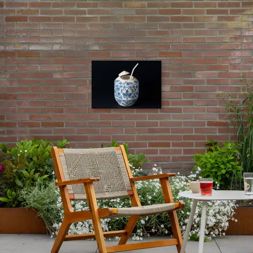 Kokosnoot - Eten - Delfts blauw - Drinken Tuinposter op houten frame 2 cm dik klein -sfeer3