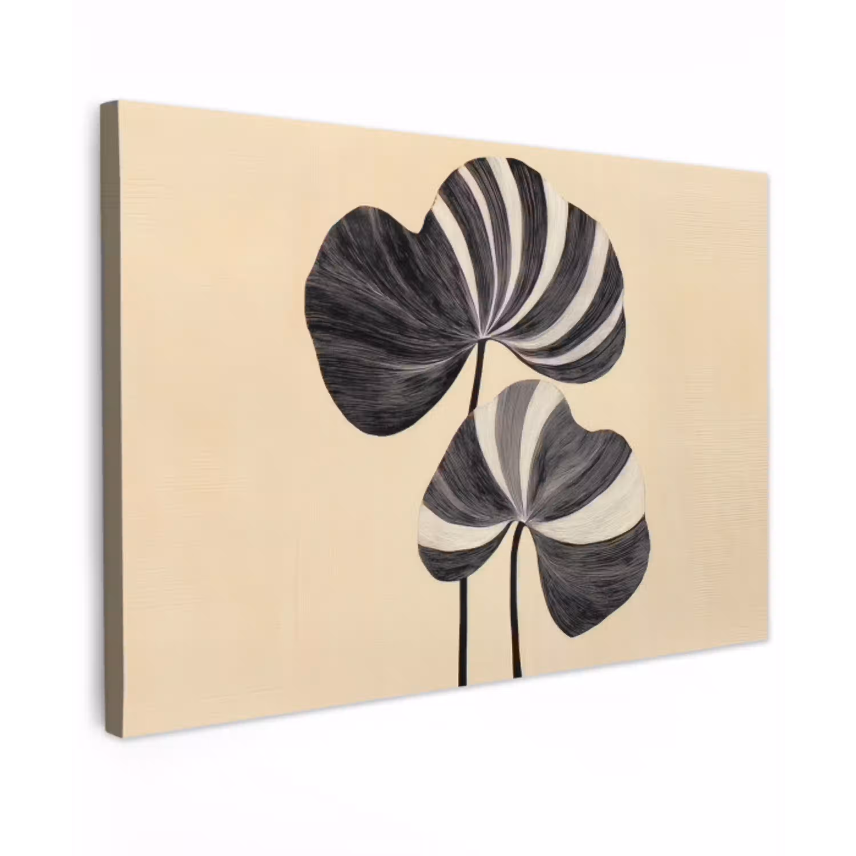 Zwart - Bladeren - Strepen - Minimalistisch Tuinposter op houten frame 2 cm dik klein -3d